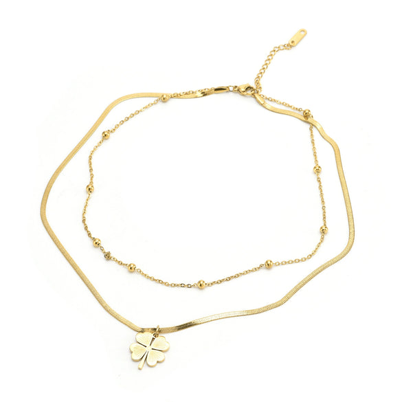 Titanium Steel Necklace With Love Heart And Four Leaf Clover Geometric Pattern Box Chain