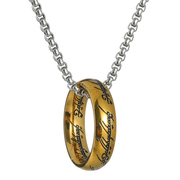 Titanium Steel Necklace With Magic Ring Pendant Electroplated With Letters Numbers Text For Men