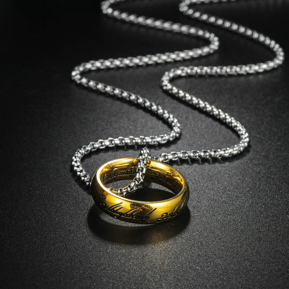 Titanium Steel Necklace With Magic Ring Pendant Electroplated With Letters Numbers Text For Men