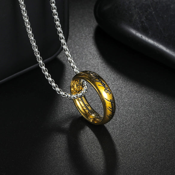 Titanium Steel Necklace With Magic Ring Pendant Electroplated With Letters Numbers Text For Men