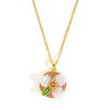 Titanium Steel Necklace With Oil Pearl Flower Microinlaid Zircon Copper Pendant Electroplated With 18K Gold Geometric And Flower Pattern For Women