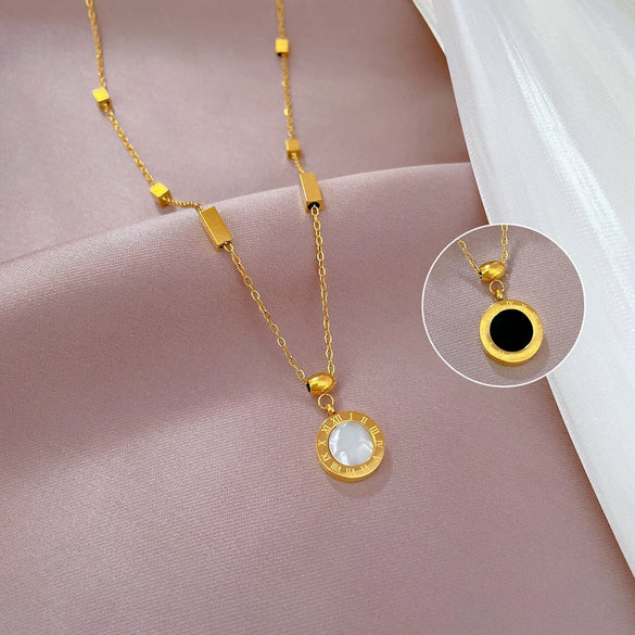 Titanium Steel Necklace With Shell Shape Geometric Cartoon Flower Pattern Electroplated For Unisex