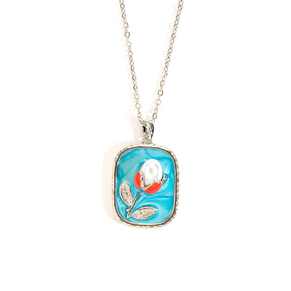 Titanium Steel Necklace With Three Dimensional Flower Design Inlaid Pearl Electroplated For Women