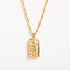 Titanium Steel Niche Design Rectangular Stereo Relief Flower Sun God Eightpointed Star Necklace With Twist Chain