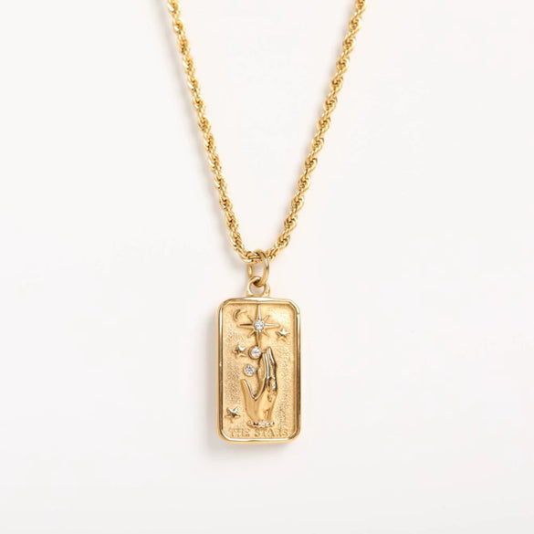 Titanium Steel Niche Design Rectangular Stereo Relief Flower Sun God Eightpointed Star Necklace With Twist Chain