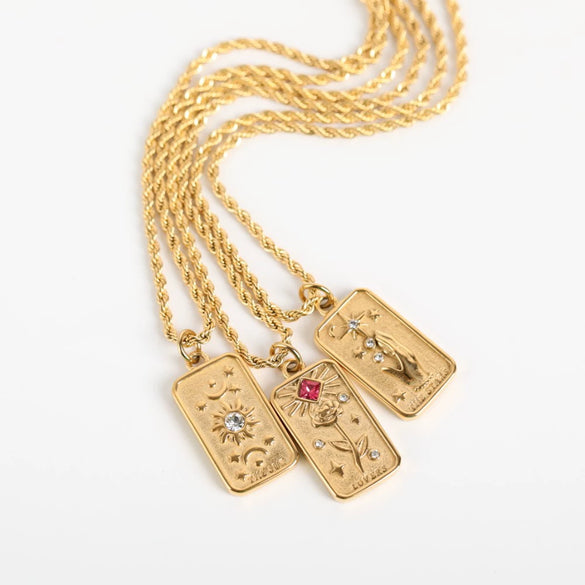 Titanium Steel Niche Design Rectangular Stereo Relief Flower Sun God Eightpointed Star Necklace With Twist Chain