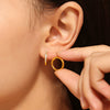 316L Stainless Steel Niche Geometric Inlaid Zircon Ring And Circle Earring Jewelry With Pvd Goldplated And Electroplating Treatment