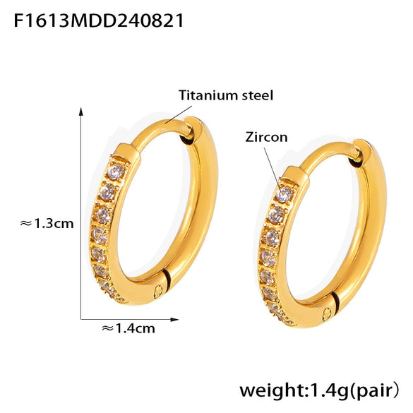 316L Stainless Steel Niche Geometric Inlaid Zircon Ring And Circle Earring Jewelry With Pvd Goldplated And Electroplating Treatment