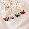 Titanium Steel O Chain Necklace For Women With Gold Plated Mixed Gemstone Inlay Simulation Butterfly Pendant In Light Luxury Style And Electroplating Treatment