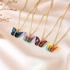 Titanium Steel O Chain Necklace For Women With Gold Plated Mixed Gemstone Inlay Simulation Butterfly Pendant In Light Luxury Style And Electroplating Treatment