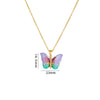 Titanium Steel O Chain Necklace For Women With Gold Plated Mixed Gemstone Inlay Simulation Butterfly Pendant In Light Luxury Style And Electroplating Treatment
