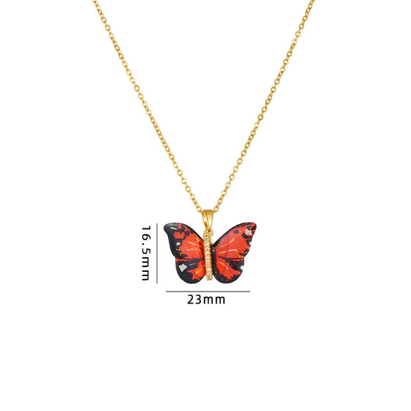 Titanium Steel O Chain Necklace For Women With Gold Plated Mixed Gemstone Inlay Simulation Butterfly Pendant In Light Luxury Style And Electroplating Treatment