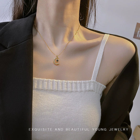 Titanium Steel O Chain Women's Highend Star Shape Projection Moon Necklace With Electroplating