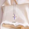 Titanium Steel O Word Chain Necklace With Cross Pendant Mixed Gemstone Setting Electroplating Design For Unisex