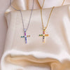 Titanium Steel O Word Chain Necklace With Cross Pendant Mixed Gemstone Setting Electroplating Design For Unisex