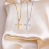 Titanium Steel O Word Chain Necklace With Cross Pendant Mixed Gemstone Setting Electroplating Design For Unisex