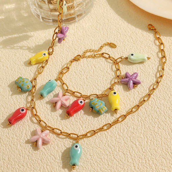 316L Stainless Steel Ocean Theme Fashion Casual Necklace And Bracelet With Electroplating For Women