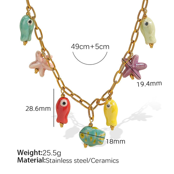 316L Stainless Steel Ocean Theme Fashion Casual Necklace And Bracelet With Electroplating For Women