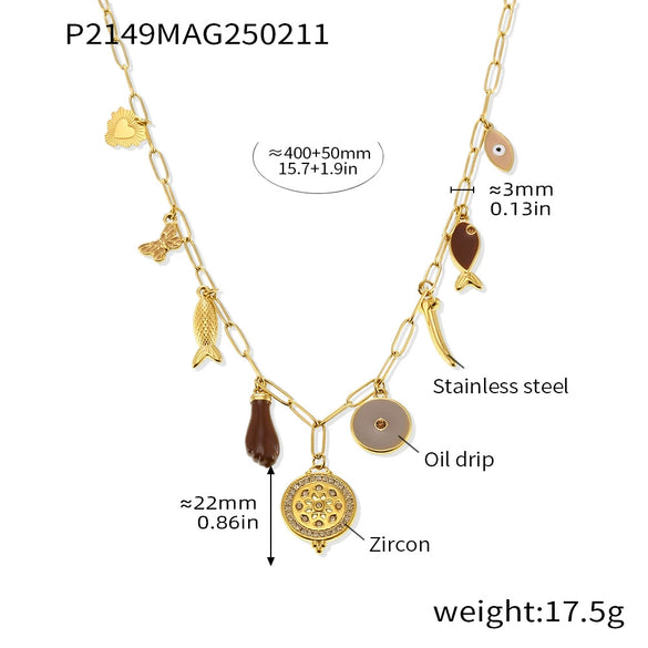 316L Stainless Steel Ochain Geometric Round Zircon Multiaccessories Gold Plated Fashion Exaggerated Clavicle Necklace For Women