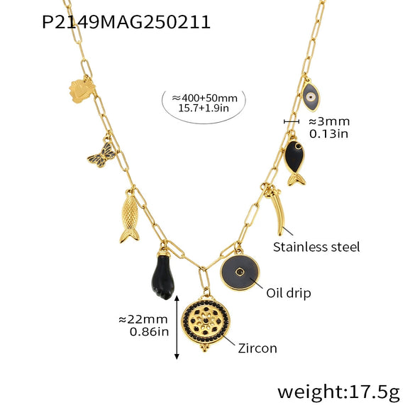 316L Stainless Steel Ochain Geometric Round Zircon Multiaccessories Gold Plated Fashion Exaggerated Clavicle Necklace For Women
