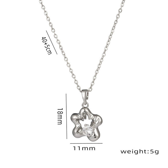 Titanium Steel Ochain Necklace For Women With Fivepointed Star Inlaid Zircon And Diamond Design Vacuum Furnace Electroplated