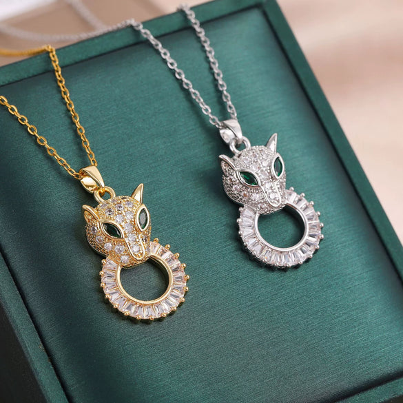 Titanium Steel Ochain Necklace With Mixed Gem Inlaid Pendant Geometric And Animal Pattern Electroplated
