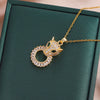 Titanium Steel Ochain Necklace With Mixed Gem Inlaid Pendant Geometric And Animal Pattern Electroplated