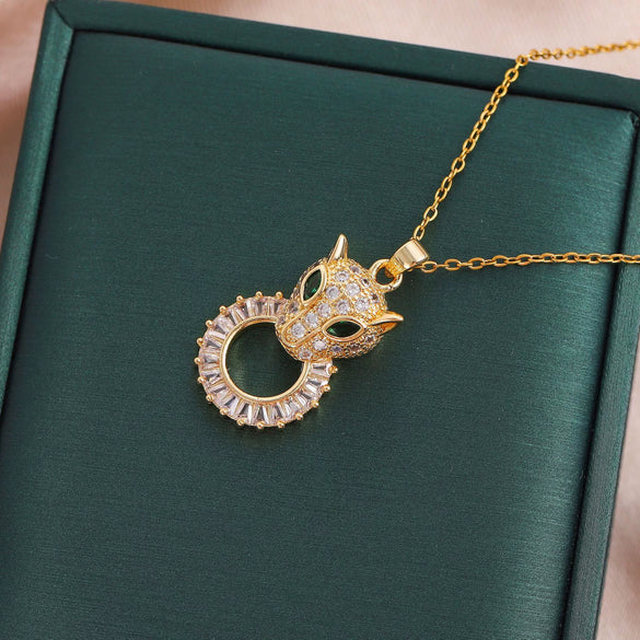 Titanium Steel Ochain Necklace With Mixed Gem Inlaid Pendant Geometric And Animal Pattern Electroplated