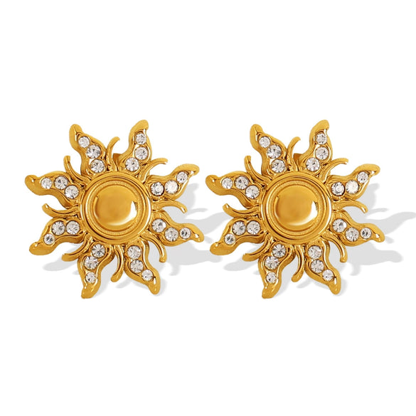 316L Stainless Steel Oil Gold Plated Sunflower Pendant Earrings Fashion Design