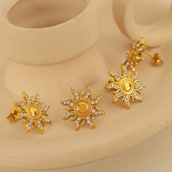 316L Stainless Steel Oil Gold Plated Sunflower Pendant Earrings Fashion Design