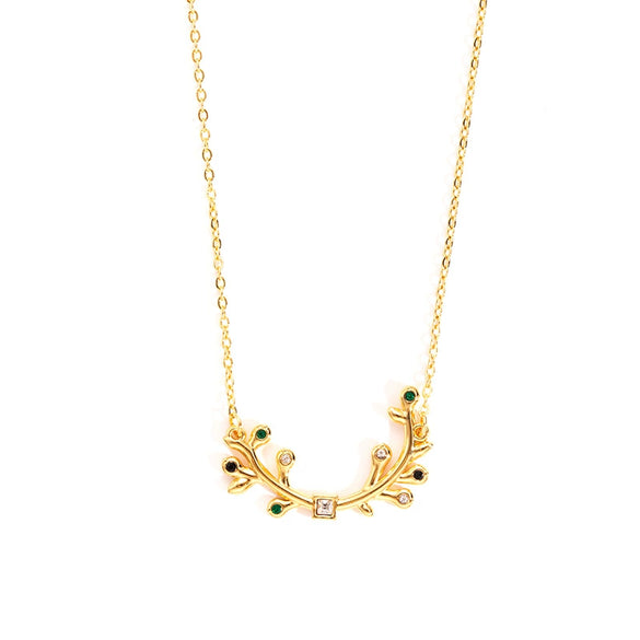 Titanium Steel Olive Leaf Inlaid Zircon Women's Fashion Allmatch Necklace With Electroplating