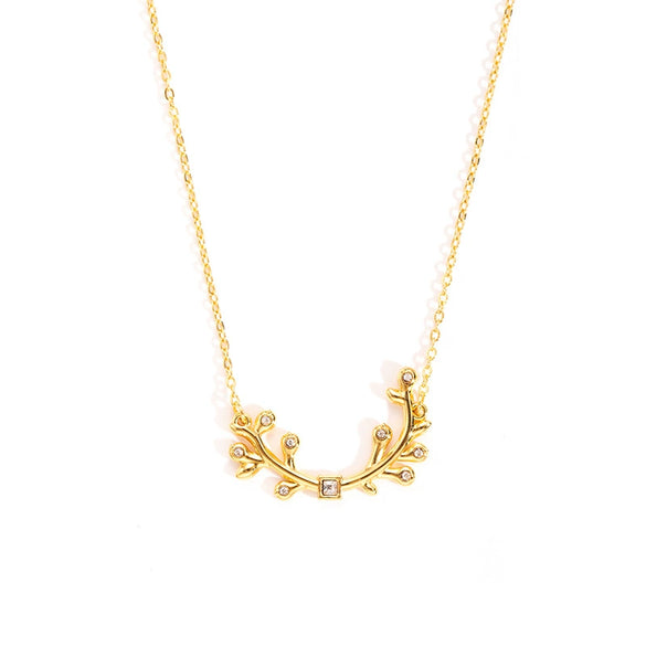 Titanium Steel Olive Leaf Inlaid Zircon Women's Fashion Allmatch Necklace With Electroplating