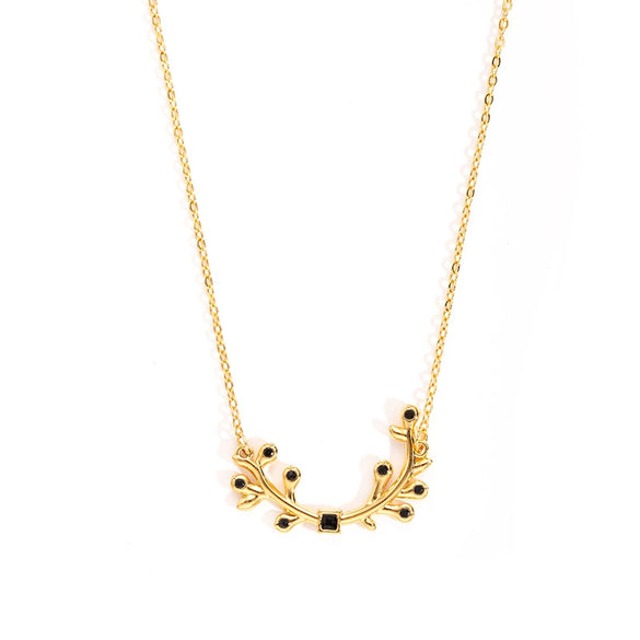Titanium Steel Olive Leaf Inlaid Zircon Women's Fashion Allmatch Necklace With Electroplating