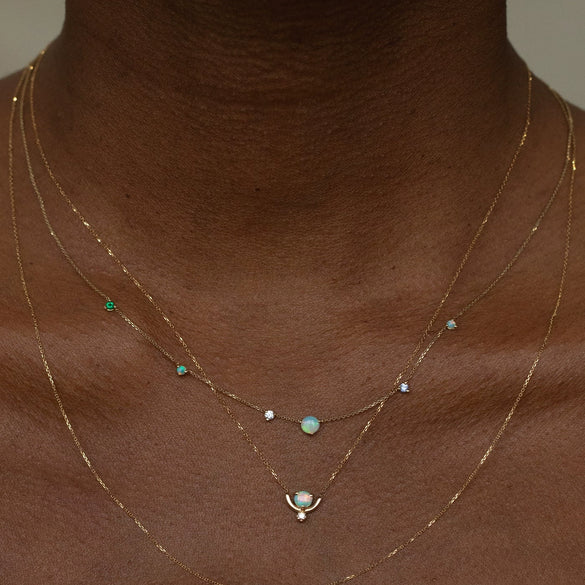 Titanium Steel Opal Necklace Gold Plated With Blue Water Drop Pattern In Rococo Style