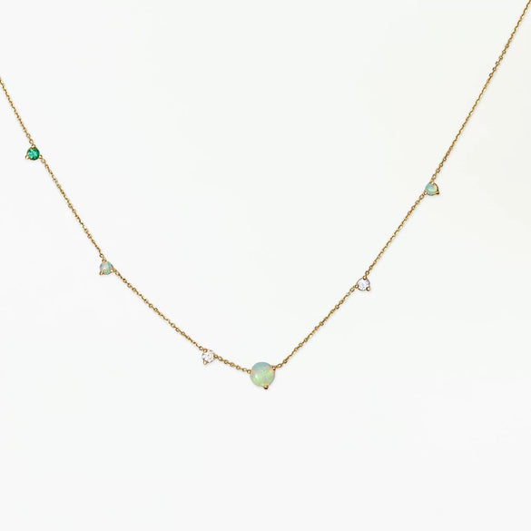 Titanium Steel Opal Necklace Gold Plated With Blue Water Drop Pattern In Rococo Style