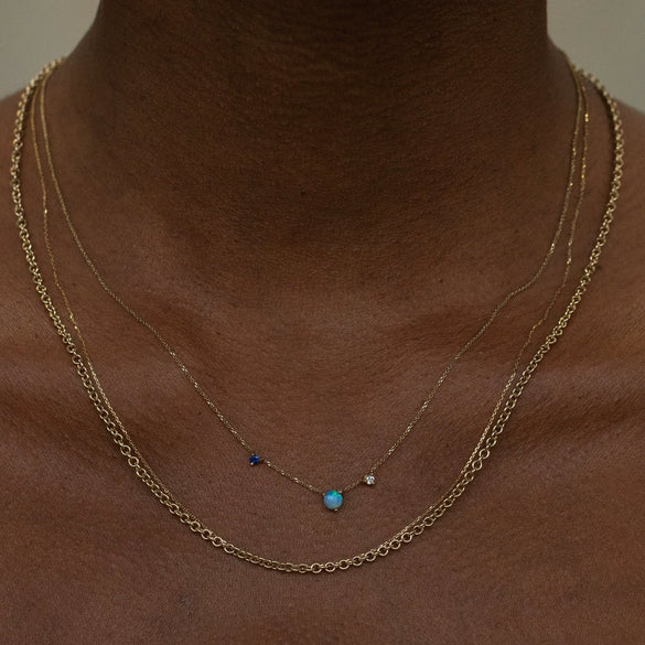 Titanium Steel Opal Necklace Gold Plated With Blue Water Drop Pattern In Rococo Style