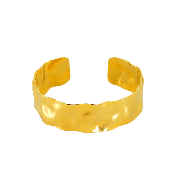 Titanium Steel Open Bracelet Hammer Pattern Electroplated Shiny Street Style Fashionable Geometric