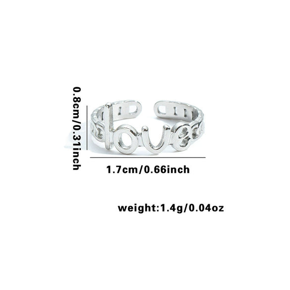 Titanium Steel Open Ring With Irregular Lines Star Heart Shape Flower Leaves Letters Numbers Text Electroplating Design