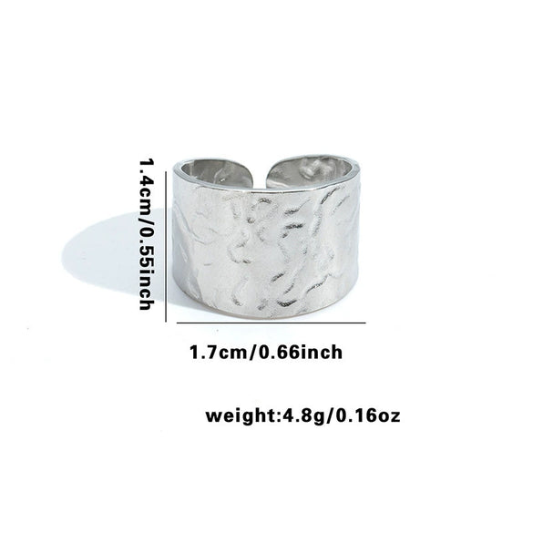 Titanium Steel Open Ring With Irregular Lines Star Heart Shape Flower Leaves Letters Numbers Text Electroplating Design