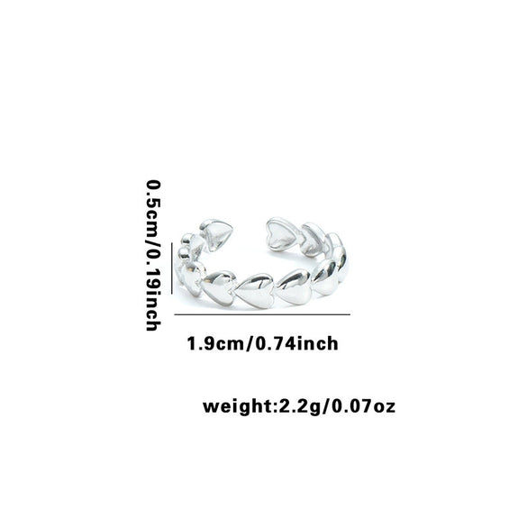 Titanium Steel Open Ring With Irregular Lines Star Heart Shape Flower Leaves Letters Numbers Text Electroplating Design