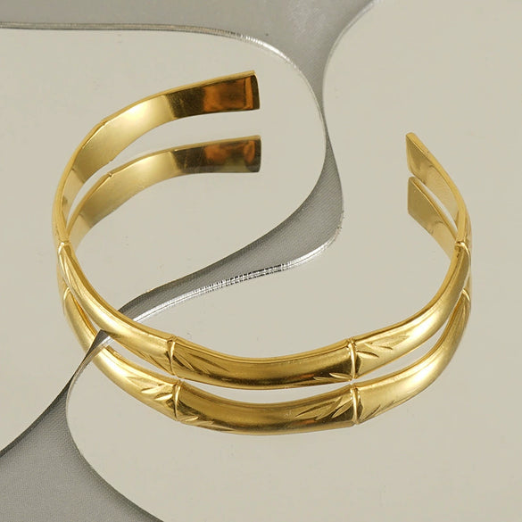 Titanium Steel Opening Adjustable Bracelet With Electroplating Treatment Natural Style