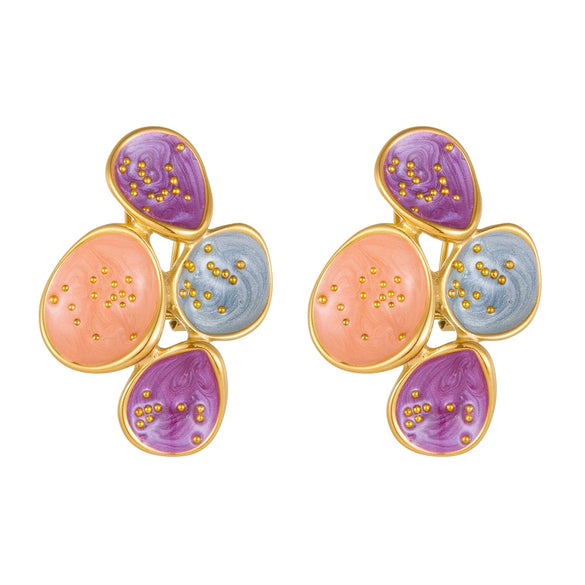 Titanium Steel Oval Earrings With Threecolor Combination Geometric Style Vacuum Electroplated In Furnace Unisex Cartoon