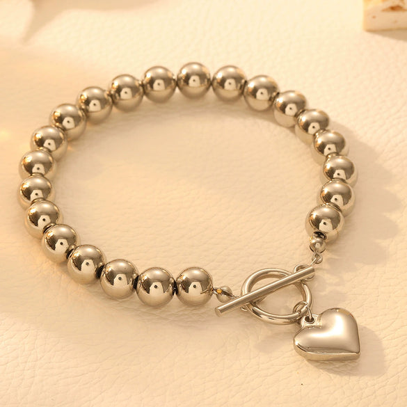 Titanium Steel Peach Heart Bead Bracelet Electroplated Cartoon Style Women's Bracelet