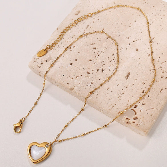 316L Stainless Steel Peach Heartshaped Women's Fashion Jewelry Necklace Electroplated