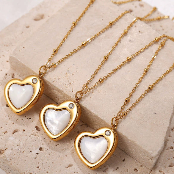 316L Stainless Steel Peach Heartshaped Women's Fashion Jewelry Necklace Electroplated