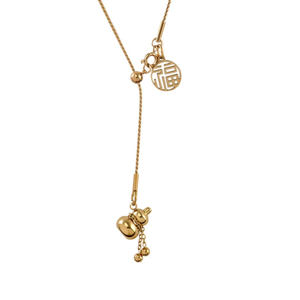 Titanium Steel Pearl Ball Chain Necklace For Women With Letters Numbers Text Pattern Simple Design And 18K Gold Electroplated Treatment