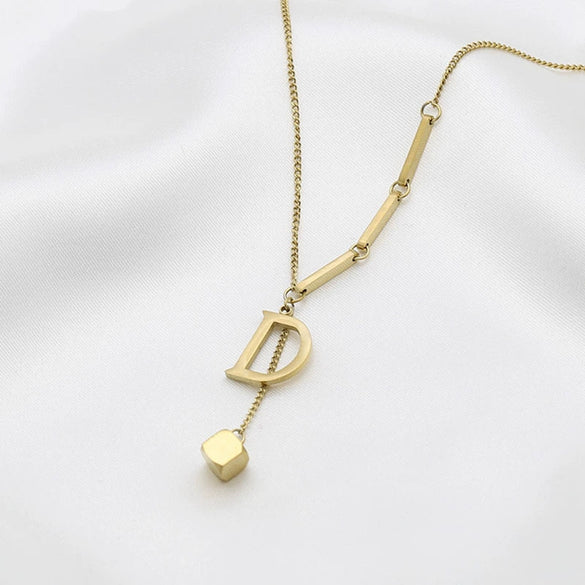Titanium Steel Pearl Ball Chain Necklace For Women With Letters Numbers Text Pattern Simple Design And 18K Gold Electroplated Treatment