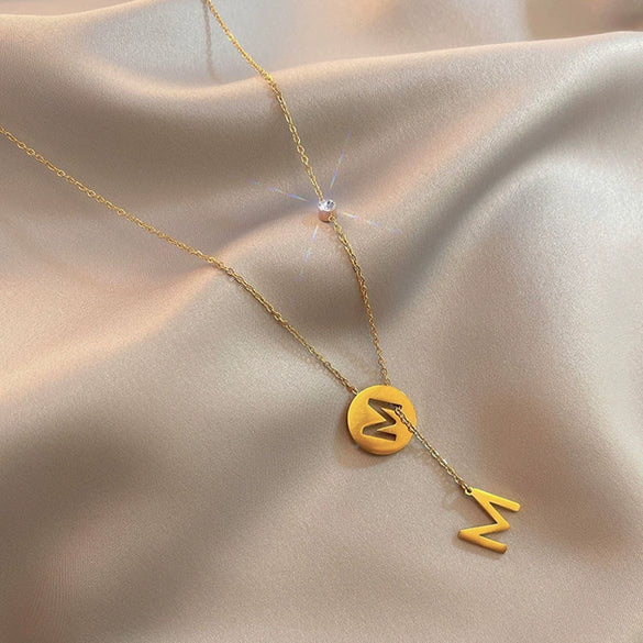 Titanium Steel Pearl Ball Chain Necklace For Women With Letters Numbers Text Pattern Simple Design And 18K Gold Electroplated Treatment