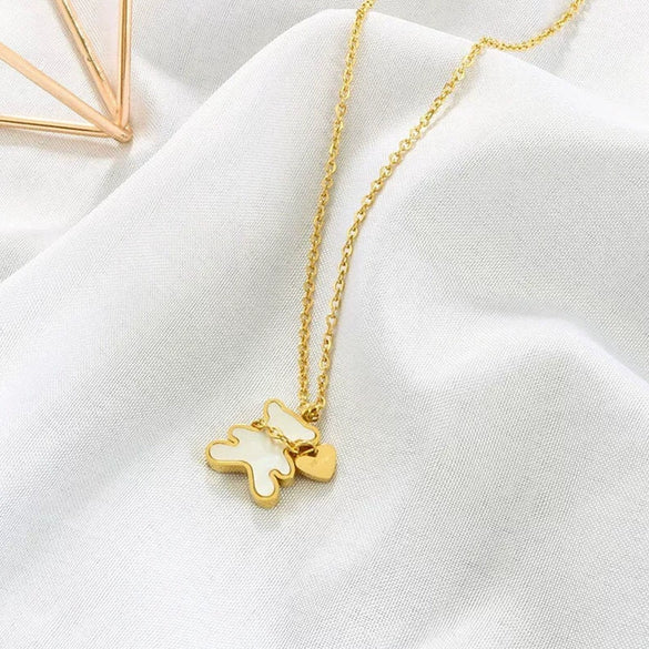 Titanium Steel Pearl Ball Chain Necklace For Women With Letters Numbers Text Pattern Simple Design And 18K Gold Electroplated Treatment