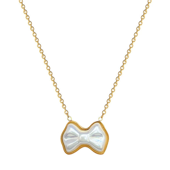 Titanium Steel Pearl Bow Geometric Cartoon Style Electroplated Unisex Necklace